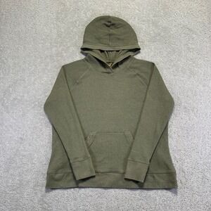 Eddie Bauer Travex Thermal Hoodie Womens PL Green Faded Waffle Knit Lightweight